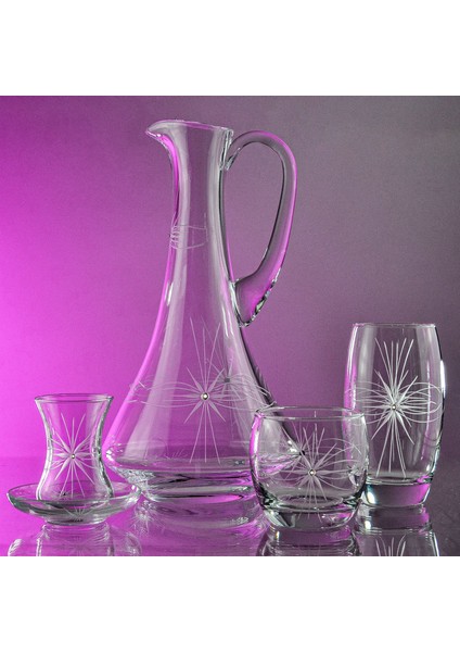 Pudgy 25 Parça 6 Kişilik Bardak Çeyiz Seti Dik Karaflı Mira Desenli fiyatları