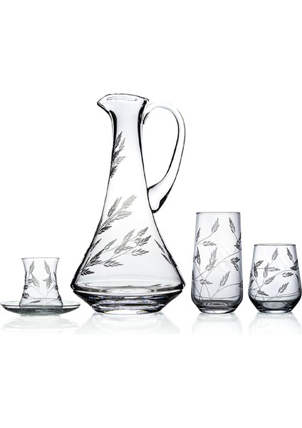 Kazaan 25 Parça 6 Kişilik Bardak Çeyiz Seti Dik Karaflı Sürgün Desenli