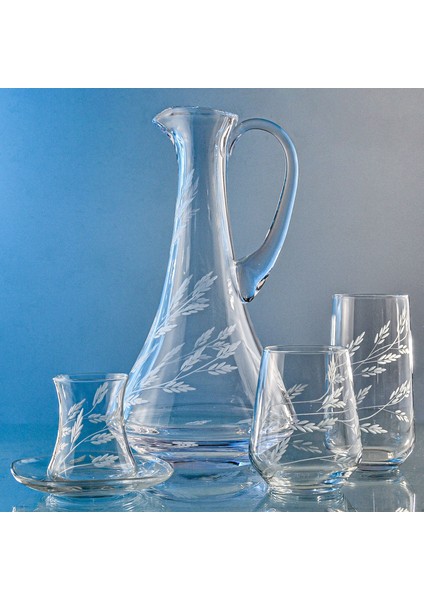 Kazaan 25 Parça 6 Kişilik Bardak Çeyiz Seti Dik Karaflı Sürgün Desenli fiyatları