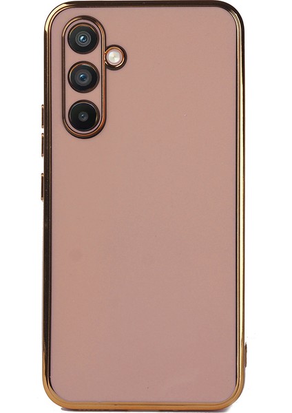 Samsung Galaxy A34 Kılıf Kenarları Gold Yüzeyi Pastel Renk Kamera Korumalı Kapak Rose Gold