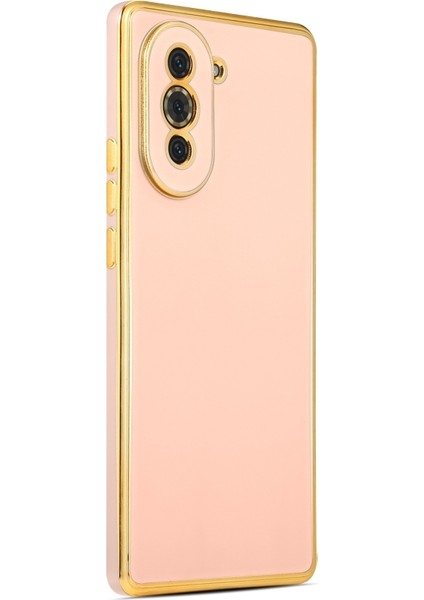 Huawei Nova 10 Pro Uyumlu Kılıf Kenarları Parlak Altın Renkli Kamera Korumalı Soft Tasarım Kılıf