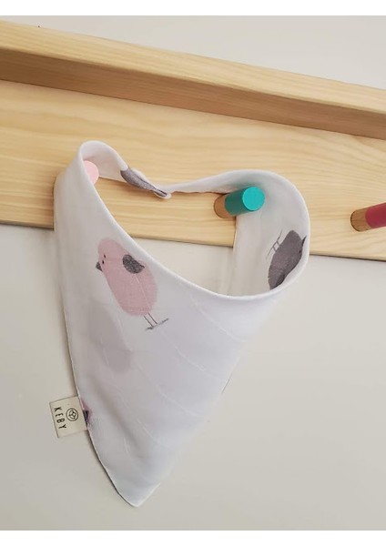 Organik Pamuk Müslin Fular Önlük-Pembe Kuş
