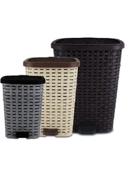 Rattan Çöp Kovası Pedallı 3lü Set