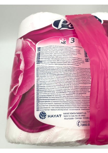 3 Katlı Egzotik Şakayık Özleriyle Parfümlü 8'li Cilt Tuvalet Kağıdı (1 x 8 Rulo)