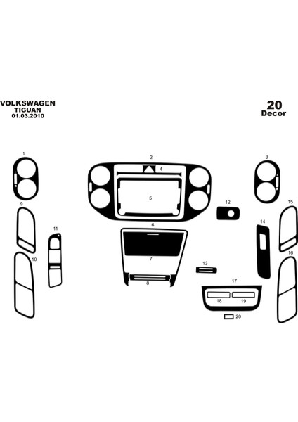 Meriç® Volkswagen Tiguan Ön Torpido Kaplama Maun 20 Parça 2011-2015