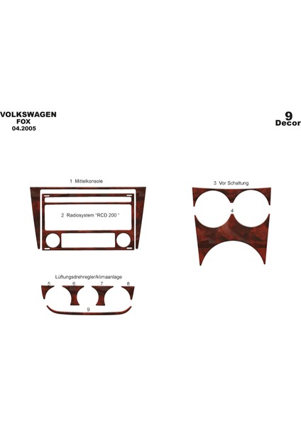 Meriç® Volkswagen Fox Ön Torpido Kaplama Maun 9 Parça 2005-2012