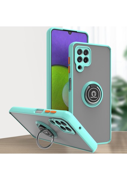 Samsung Galaxy A22 4g Için Yüzük Stand Mat Sert Silikon Telefon Kılıfı - Açık Mavi (Yurt Dışından)