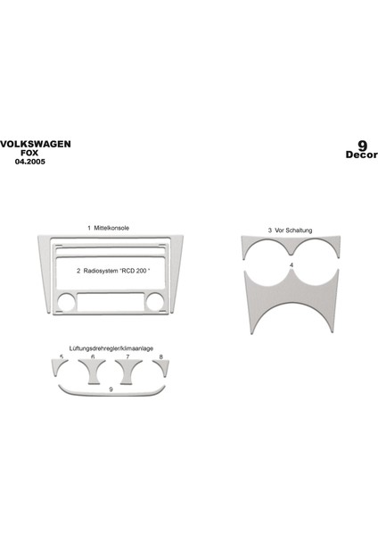 Meriç® Volkswagen Fox Ön Torpido Kaplama Maun 9 Parça 2005-2012
