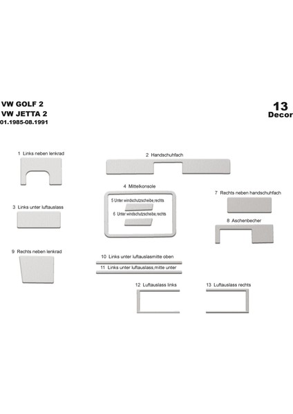 Meriç® Volkswagen Golf 2 Ön Torpido Kaplama Maun 13 Parça 1985-1991