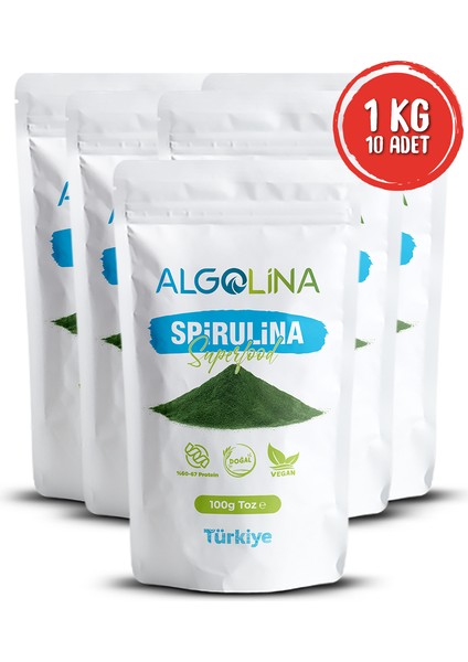 Spirulina Tozu 10 Adet 100g (1 kg) - BİTKİSEL PROTEİN KAYNAĞI-