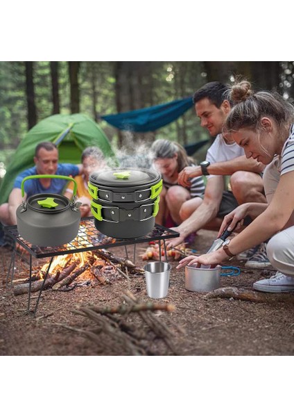 Kamp Tencere Kiti Taşınabilir Pişirme Ekipmanları Pot Pan Seti Açık Yeşil (Yurt Dışından)