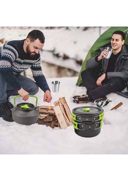 Kamp Tencere Kiti Taşınabilir Pişirme Ekipmanları Pot Pan Seti Açık Yeşil (Yurt Dışından)