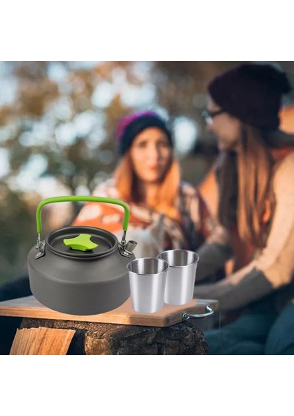 Kamp Tencere Kiti Taşınabilir Pişirme Ekipmanları Pot Pan Seti Açık Yeşil (Yurt Dışından)