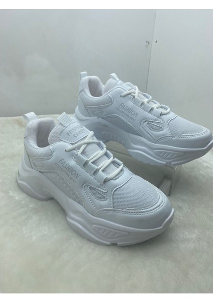 Çiğdem Kundura Beyaz Kadın Yüksek Taban Sneakers Spor Ayakkabı - Beyaz - 40 - ST01994-BEYAZ-40