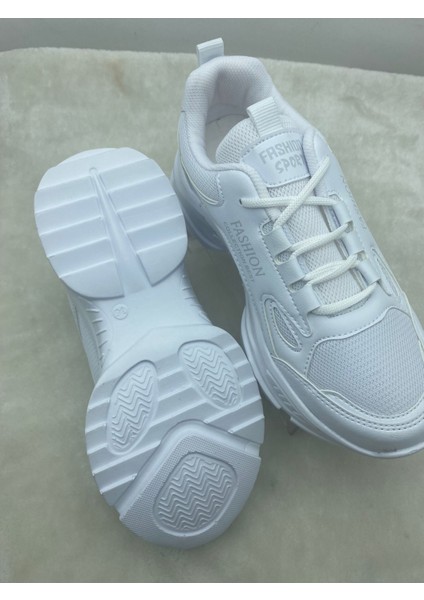 Çiğdem Kundura Beyaz Kadın Yüksek Taban Sneakers Spor Ayakkabı - Beyaz - 40 - ST01994-BEYAZ-40