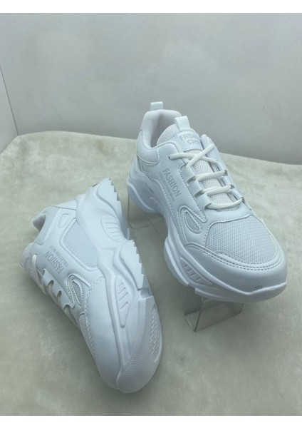 Çiğdem Kundura Beyaz Kadın Yüksek Taban Sneakers Spor Ayakkabı - Beyaz - 40 - ST01994-BEYAZ-40