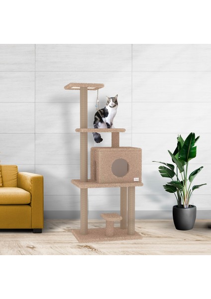 Boncuk 150 cm Kedi Tırmalama ve Oyun Evi - Bej