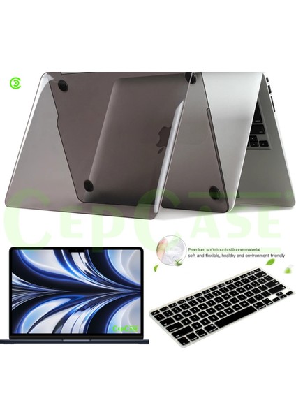 Apple Macbook Air 13.3" M1 2021 A2337 Kılıf Kristal Şeffaf Kapak + Ekran Koruma + Klavye Koruma