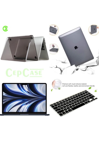 Apple Macbook Air 13.3" M1 2021 A2337 Kılıf Kristal Şeffaf Kapak + Ekran Koruma + Klavye Koruma