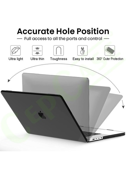 Apple Macbook 13.6' Air 2022 M2 A2681 Kılıf Kristal Şeffaf Kapak + Ekran Koruma + Klavye Koruma