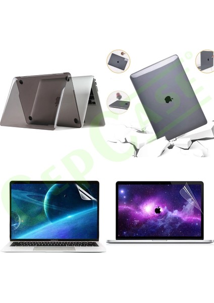 Apple Macbook Pro 16.2" 2021 Kılıf A2485 Hava Kanallı Kristal Şeffaf Koruyucu Kapak + Ekran Koruma