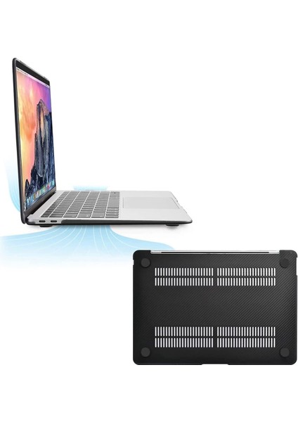 Apple Macbook Pro 13.3' 2022 M2 A2686 Kılıf Hava Kanallı Karbon Fiber Tasarım Tam Uyum Kapak