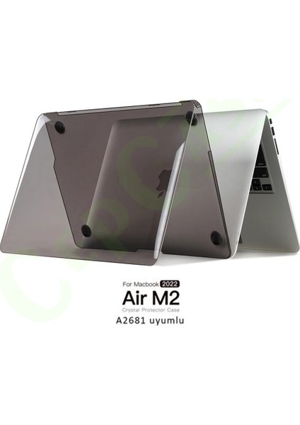 Apple Macbook 13.6' Air 2022 M2 A2681 Kılıf Kristal Şeffaf Tasarım Kapak + Ekran Filmi Cam Koruma