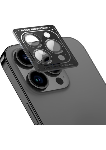 BLUEO iPhone 13 Pro / 13 Pro Max Original Metal Frame Siyah Kamera Lens Camı Koruyucu - Çerçeve