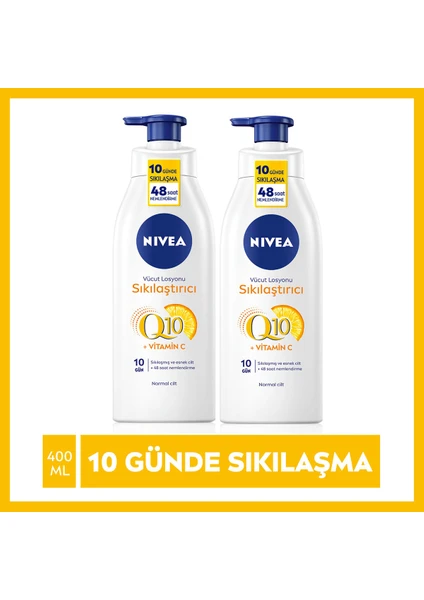 NIVEA Q10 Sıkılaştırıcı Vücut Losyonu Pump 400 ml x2 Adet,10 Günde Sıkılaşmış ve Esnek Cilt, Avantajlı Boy