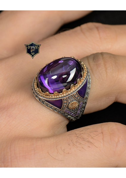 Gümüş Ametist Taşlı 925 Ayar Gümüş Erkek Yüzüğü Zirkon Taş Süslemeli fiyatları
