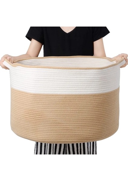 45X35 Jüt Pamuklu Büyük Boy Sepet, Battaniye, Oyuncak Sepeti