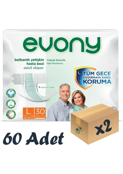 Evony Bel Bantlı Yetişkin Hasta Bezi Large 30'Lu 2 Paket 60 Adet