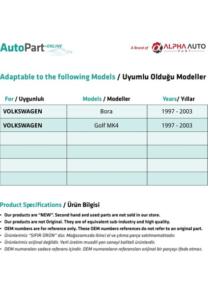 Alpha Auto Part Volkswagen Golf 4 Için Ön Kapı Cam Tamir Takımı-Set