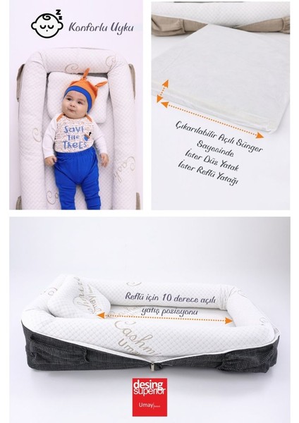 Çantalı Taşınabilir Orijinal Yatağı, Yastığı, Babynest, Anne Çantası - Dokuma Gri fiyatları