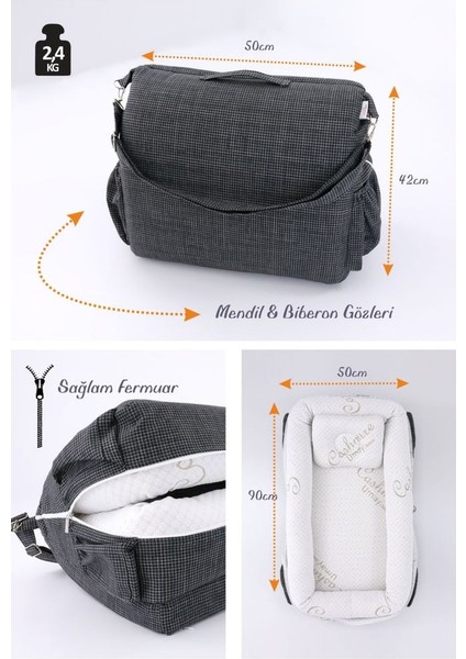 Çantalı Taşınabilir Orijinal Yatağı, Yastığı, Babynest, Anne Çantası - Dokuma Gri modelleri
