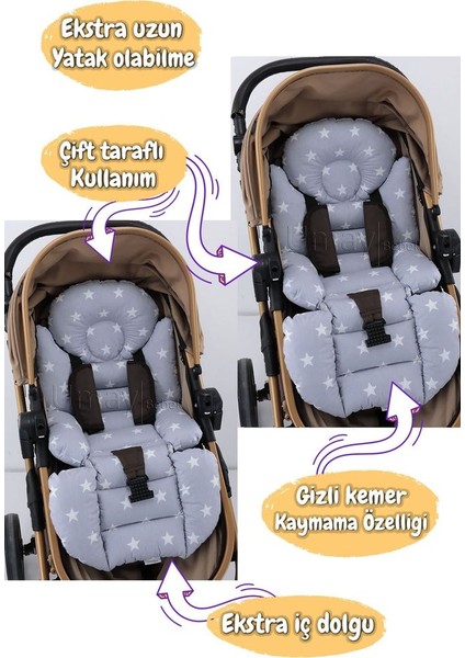 4 Parça - Puset Örtüsü, Bel Destekli Bebek Arabası Minderi, Puset Minderi, Puset Çarşafı - Tutmalı