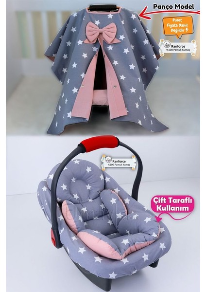 3 PARÇA - Puset Örtüsü, Bel Destekli Puset Minderi, Puset Çarşafı, %100 Pamuk - PANÇO