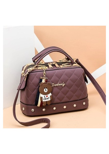 Kadın Çantası 2023 Yeni Trend Moda Kadın Çantası Lingge Küçük Koku Sevimli Ayı Çanta Boston Omuzdan Askili Çanta (Yurt Dışından)