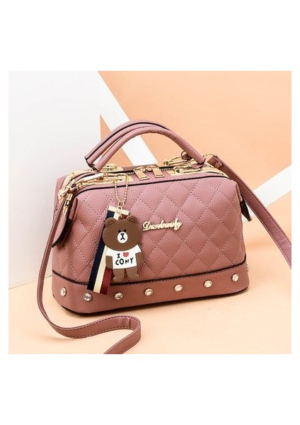 Kadın Çantası 2023 Yeni Trend Moda Kadın Çantası Lingge Küçük Koku Sevimli Ayı Çanta Boston Omuzdan Askili Çanta (Yurt Dışından)