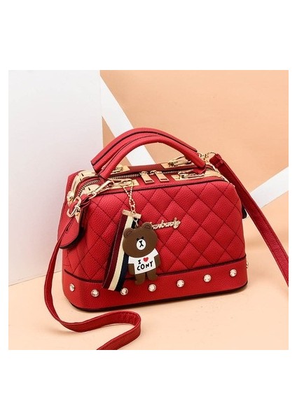 Kadın Çantası 2023 Yeni Trend Moda Kadın Çantası Lingge Küçük Koku Sevimli Ayı Çanta Boston Omuzdan Askili Çanta (Yurt Dışından)