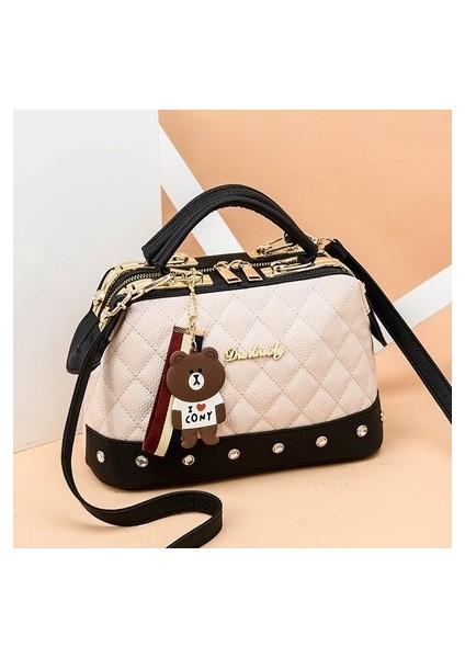 Kadın Çantası 2023 Yeni Trend Moda Kadın Çantası Lingge Küçük Koku Sevimli Ayı Çanta Boston Omuzdan Askili Çanta (Yurt Dışından)