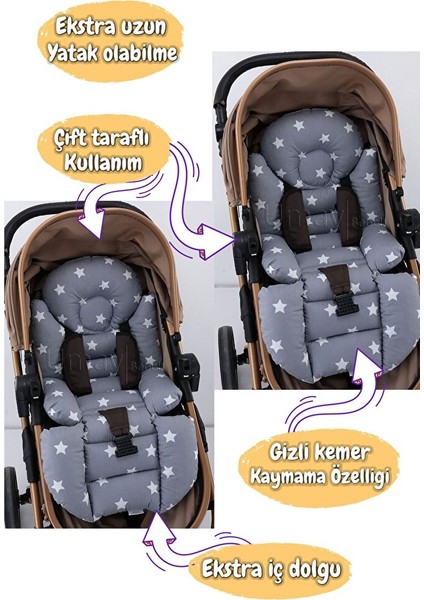 4 Parça - Puset Örtüsü, Bel Destekli Bebek Arabası Minderi, Puset Minderi, Puset Çarşafı - Panço fiyatları