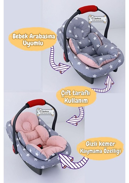 4 Parça - Puset Örtüsü, Bel Destekli Bebek Arabası Minderi, Puset Minderi, Puset Çarşafı - Panço modelleri