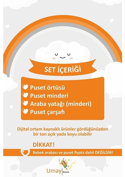 4 Parça - Puset Örtüsü, Bel Destekli Bebek Arabası Minderi, Puset Minderi, Puset Çarşafı - Panço indirimleri