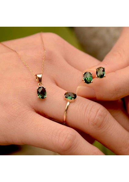 14 Ayar Altın Yeşil Taşlı Yüzük fiyatları