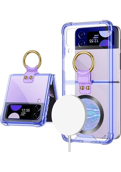 Uygulanan Samsung Galaxy Z Flip 3 Manyetik Halka Şeffaf Hava Yastığı Cep Telefonu Kılıfları Kılıfı (Yurt Dışından)