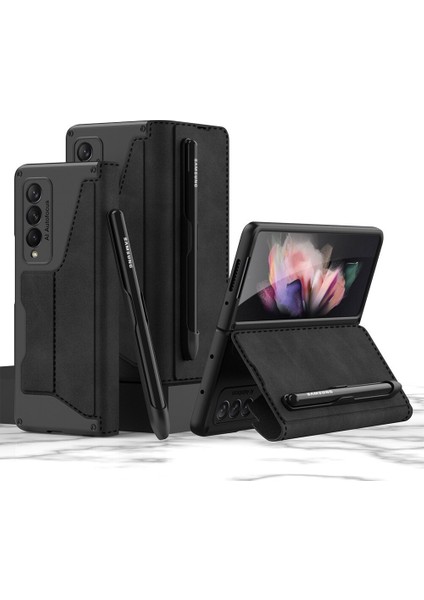 Samsung Galaxy Z Fold 4 Zırh Pu Deri Kapak Çevirin Kalem Tepsi Kart Yuvası Kılıf Tam Koruma Cep Telefonu Kılıfı Kapak (Yurt Dışından)