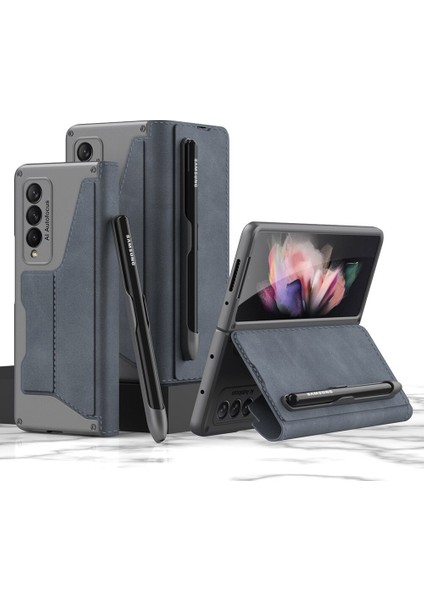 Samsung Galaxy Z Fold 4 Zırh Pu Deri Kapak Çevirin Kalem Tepsi Kart Yuvası Kılıf Tam Koruma Cep Telefonu Kılıfı Kapak (Yurt Dışından)