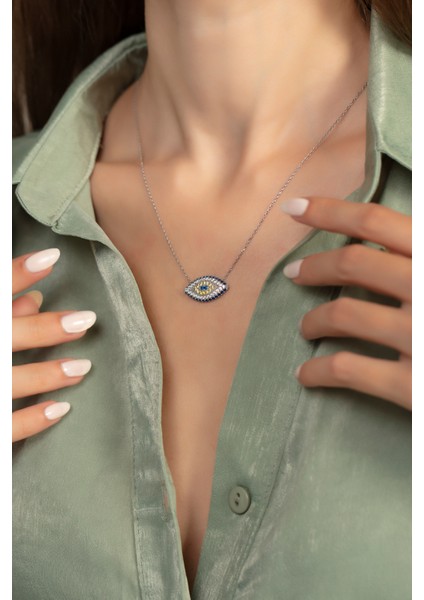 925 Ayar Gümüş Zirkon Taşlı Gözz Kolye