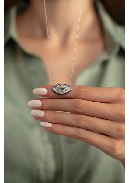 925 Ayar Gümüş Zirkon Taşlı Gözz Kolye fiyatları